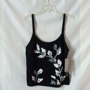Jones New York Sweater Knit Vest szL Black with Floral Design NWT